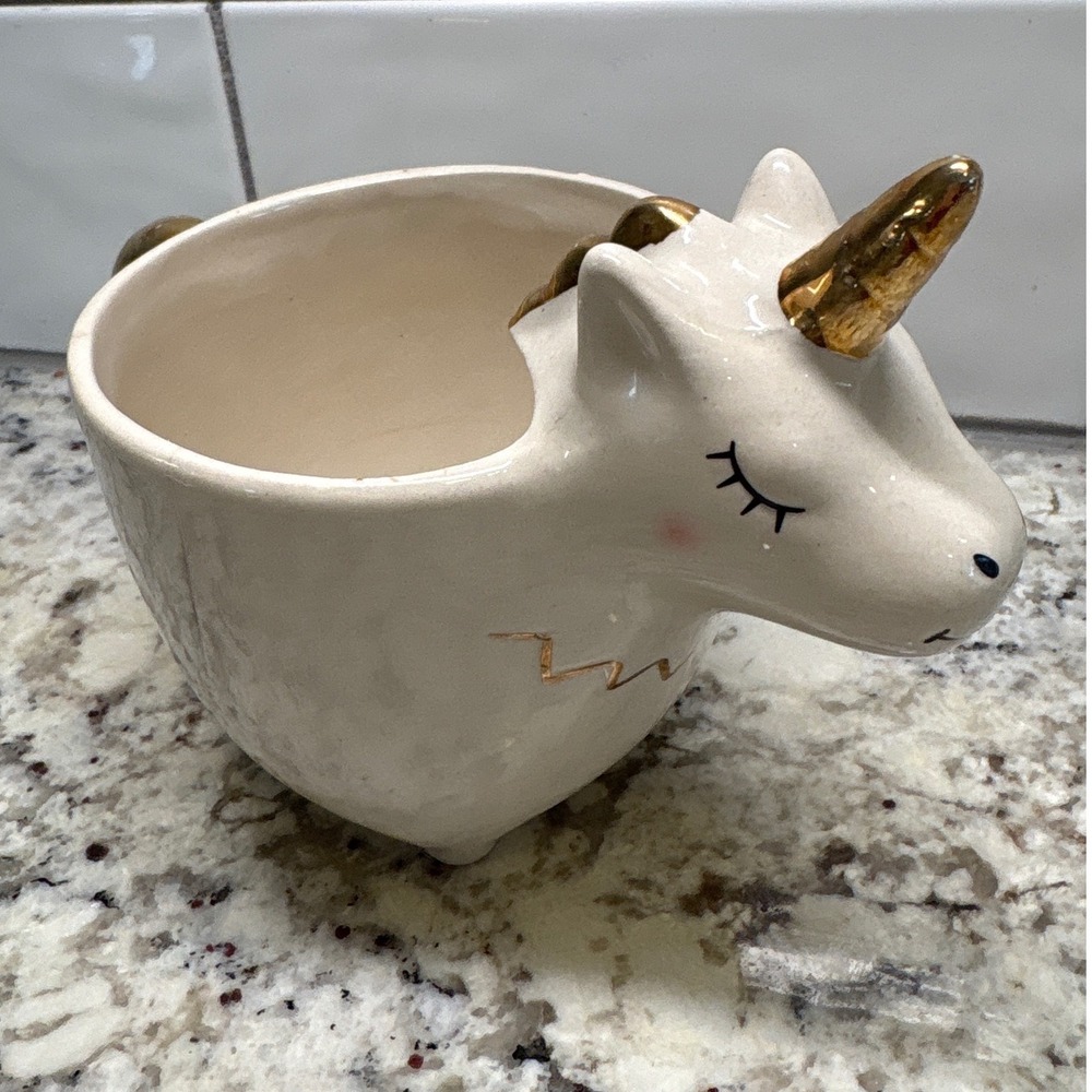 Modern Expressions Unicorn Ceramic Coffee Mug Gold Horn Handle Cream 3D Mug